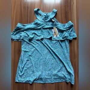 NWT Michael Kors Shibori Pronted Flounce Cold Shoulder Top - size S